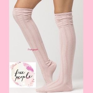 Free People Over Knee Socks Thigh High Pointelle Long Boot Skirt Pink Beige OTK